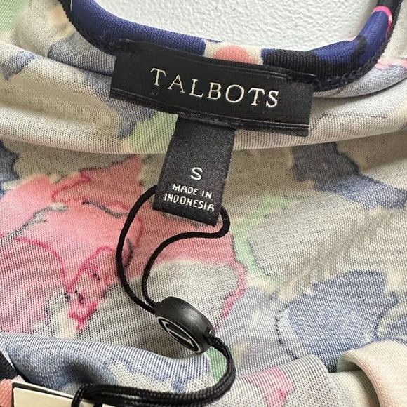 Talbots Dress Black Impressionist Floral Print Long Sleeve Belted Stretch Small - Picture 7 of 9